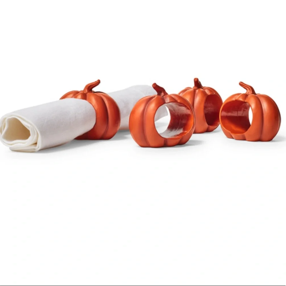 Sur La Table NWT Resin Halloween/Fall Pumpkin Napkin Rings, Set Of 4